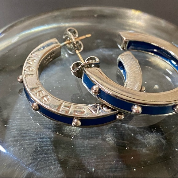 Coach Silver and Blue Hoop Earrings - Picture 3 of 9